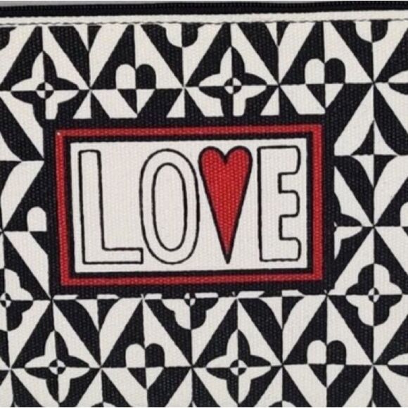 Brighton LOVE Black And White Canvas Makeup Up Bag Clutch Valentine's Day NWOT - Picture 10 of 12